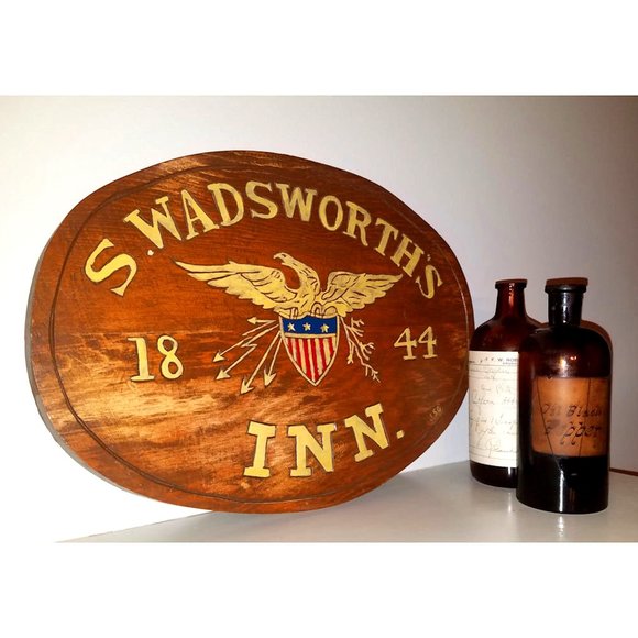 Vintage Hand Painted Patriotic Wood Sign Eagle Flag Rustic Folk Art Wall Hanging - Picture 1 of 6